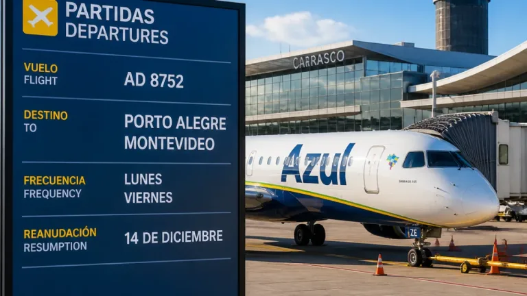 Azul anuncia reanudación de vuelos directos entre Porto Alegre y Montevideo desde diciembre