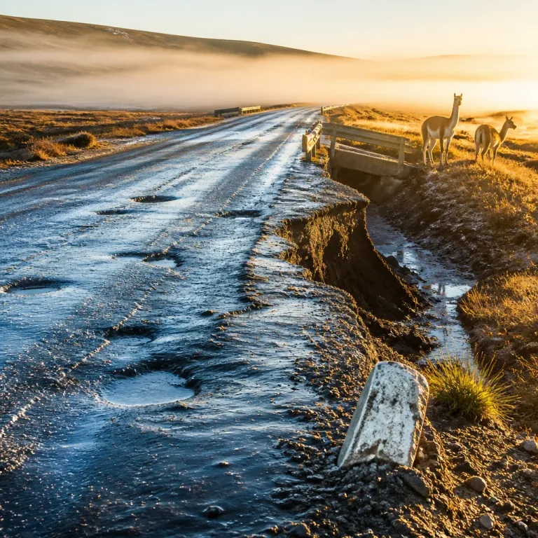 Riesgos en la Ruta 3 de Tierra del Fuego: niebla, hielo negro, baches y guanacos obligan a reducir la velocidad