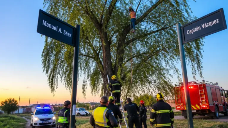 Las Heras: policías y la pareja rescataron a una mujer que quedó colgando tras arrojarse de un árbol