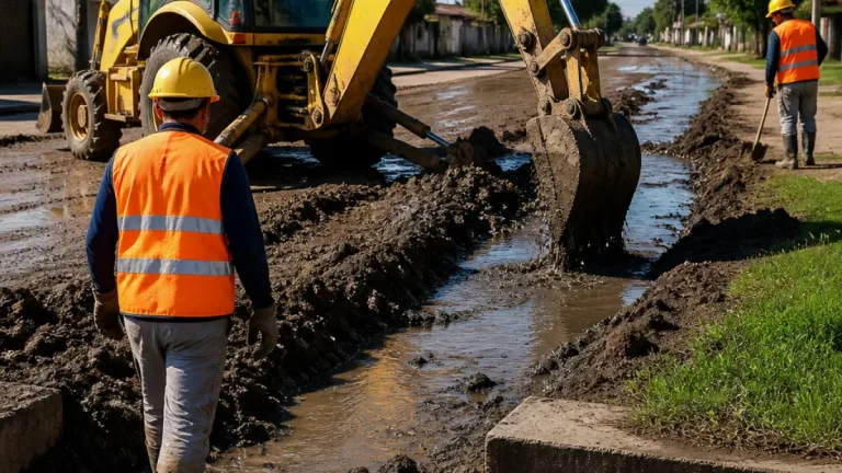 Reconquista: avanzan trabajos de cuneteo en Lanceros del Sauce para mejorar el drenaje