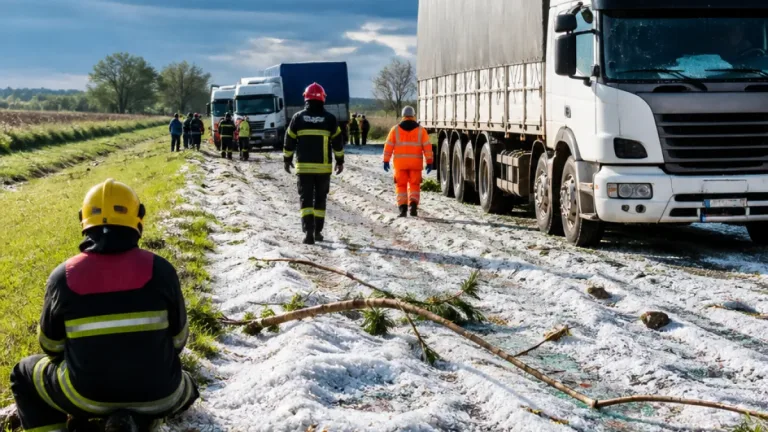 Temporal con granizo en el sur de Santa Fe dejó heridos, destrozos y camiones varados