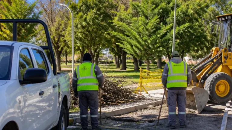 Trelew: intensifican tareas de mantenimiento en plazas, veredas y espacios barriales