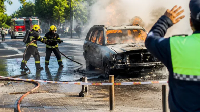 Un auto se prendió fuego en la avenida Illia y generó caos de tránsito en San Justo