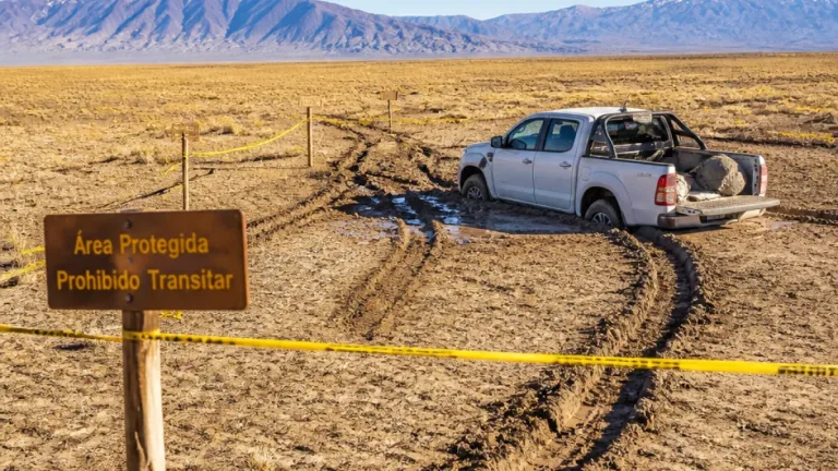 Una camioneta arrasó 1,5 km de la Pampa del Leoncito: autoridades estiman hasta 100 años para la recuperación