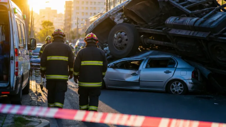 Volcó un camión y aplastó a un auto en San Justo: un herido trasladado al Hospital Zonal