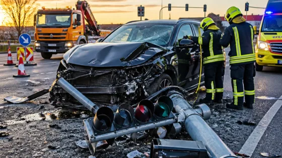 Tesla prallt gegen neue Ampelanlage in Marchtrenk – Kreuzung stundenlang beeinträchtigt