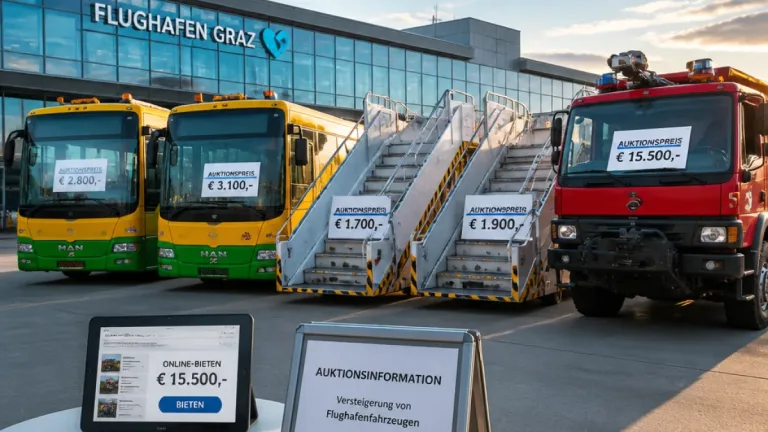 Graz Airport versteigert Busse, Treppen und ein Feuerwehrfahrzeug – Auktion bis 31. August