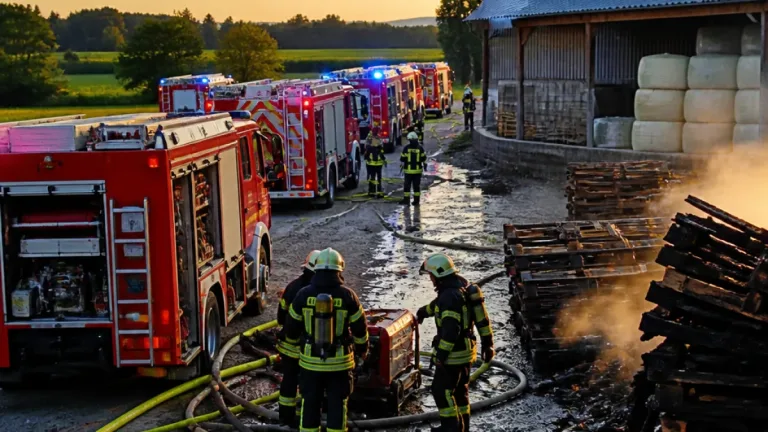 Grosser Feuerwehreinsatz in Rankweil-Brederis: Paletten verbrannten, kein Gebäude betroffen