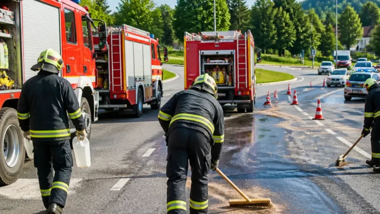 Ölspur bei Purgstall: Feuerwehr im Bezirk Scheibbs beseitigt Gefährdung nach Lkw-Defekt