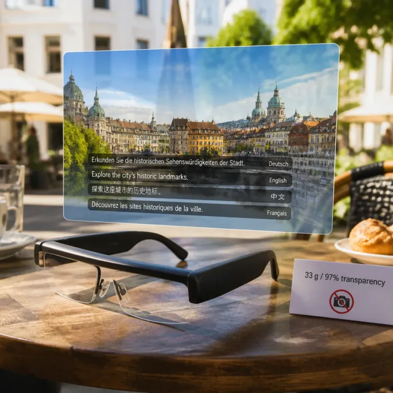 RayNeo iO: Leichte AR‑Brille mit 33‑Zoll‑Display, Übersetzung und ohne Kamera