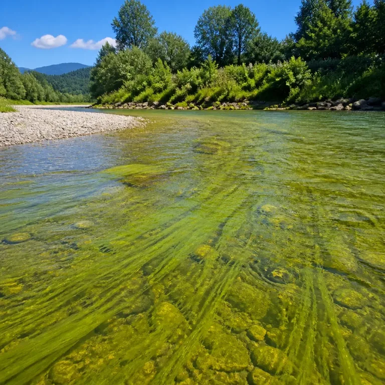 Grünlicher Schimmer in der Gail: Fadenalgen durch Wärme und niedrigen Wasserstand