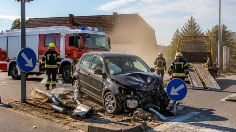 Unfall bei Thalheim: PKW rammt Verkehrsinsel – Behinderungen auf B138 bei Wels
