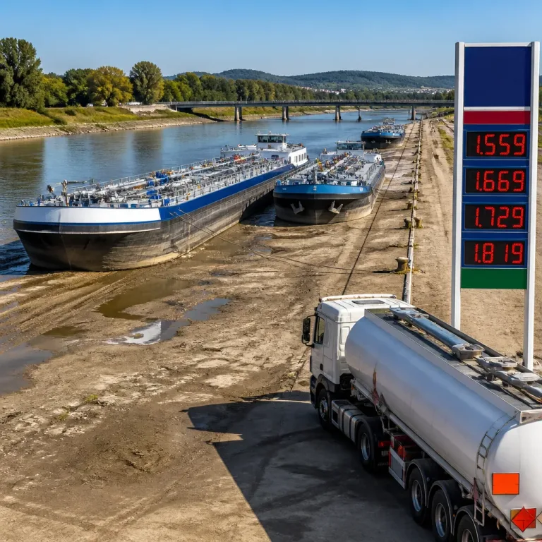 Niedrigwasser am Rhein treibt Spritpreise – regionale Engpässe werden wahrscheinlicher