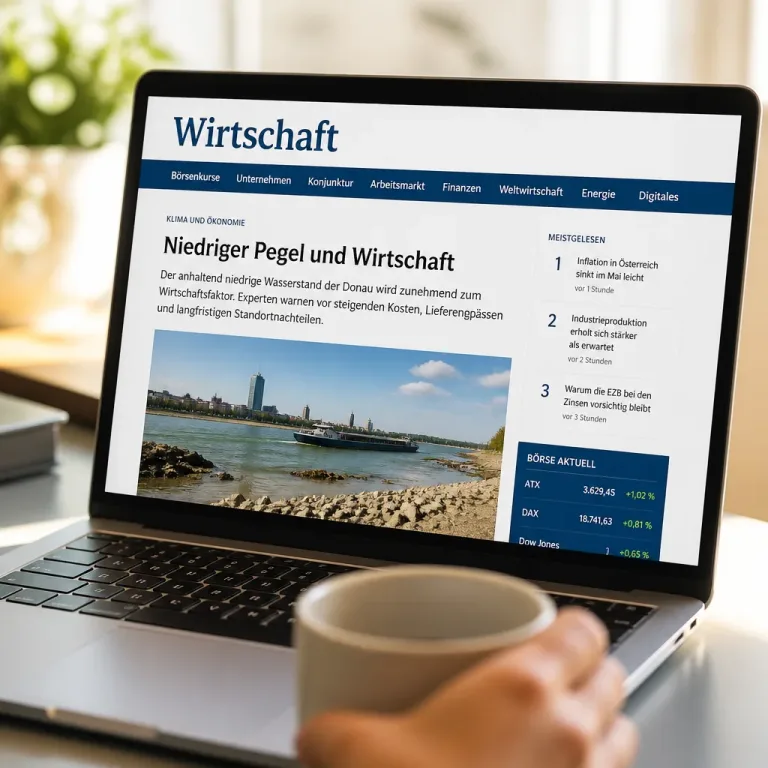 Online-Auftritt weist Beitrag „Niedriger Pegel und Wirtschaft“ aus – Struktur der Wirtschaftsberichterstattung erkennbar