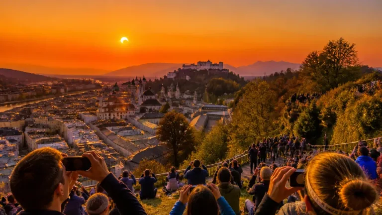 Zehntausende Salzburger sahen die partielle Sonnenfinsternis von Bergen und Stadtbergen