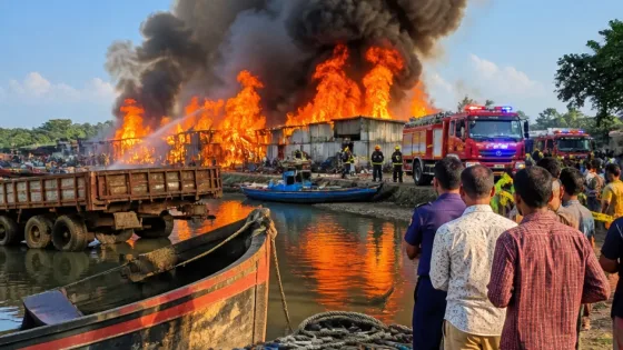 ভোলা দৌলতখানে অবৈধ তেলের গোডাউনে ভয়াবহ আগুন, আশপাশের বহু স্থাপনা ক্ষতিগ্রস্ত