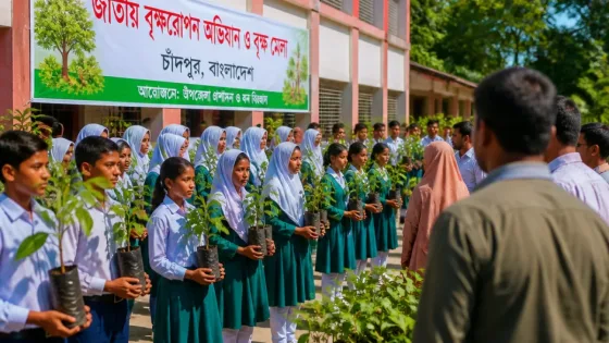চাঁদপুরে স্কুলশিক্ষার্থীদের মাঝে সাড়ে পাঁচ শতাধিক গাছের চারা বিতরণ