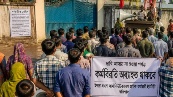 ইন্দো-বাংলা কারখানা খুলে বকেয়া বেতন পরিশোধের দাবিতে বরিশালে ভুখা মিছিল