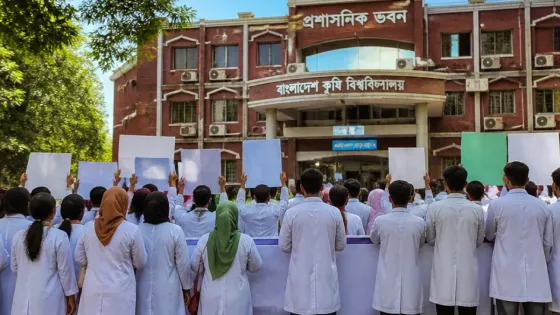 ময়মনসিংহে ভেটেরিনারিদের ওপর হামলার প্রতিবাদে বাকৃবিতে মানববন্ধন ও বিচারের দাবি