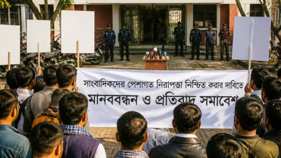 টাঙ্গাইলে সাংবাদিকদের প্রতি বাধা-হেনস্থার প্রতিবাদে প্রেসক্লাবে মানববন্ধন