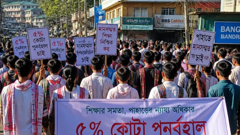 বান্দরবানে আদিবাসী শিক্ষার্থীদের মিছিল: উচ্চশিক্ষা ও সরকারি চাকরিতে পুনরায় ৫ শতাংশ কোটা দাবী