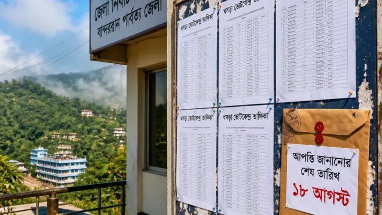 বান্দরবানে স্থানীয় সরকারের খসড়া ভোটকেন্দ্র তালিকা প্রকাশ—দাবি‑আপত্তি ১৮ আগস্ট পর্যন্ত