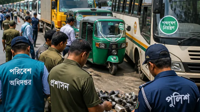ব্রাহ্মণবাড়িয়ায় কুমিল্লা-সিলেট মহাসড়কে শব্দদূষণ রোধে অভিযান, জরিমানা ও হর্ন বাজেয়াপ্ত