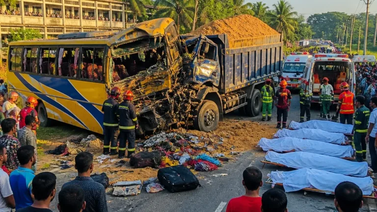 চাঁদপুরে শাহরাস্তিতে বাস-ট্রাক মুখোমুখি সংঘর্ষে তিনজন নিহত, আহত ১৮