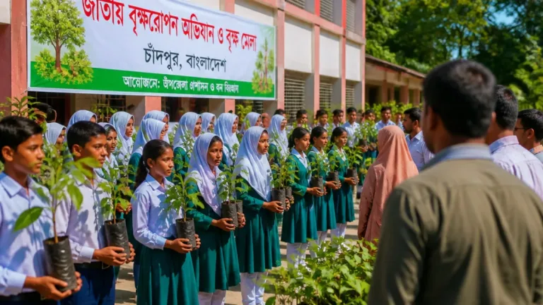 চাঁদপুরে স্কুলশিক্ষার্থীদের মাঝে সাড়ে পাঁচ শতাধিক গাছের চারা বিতরণ