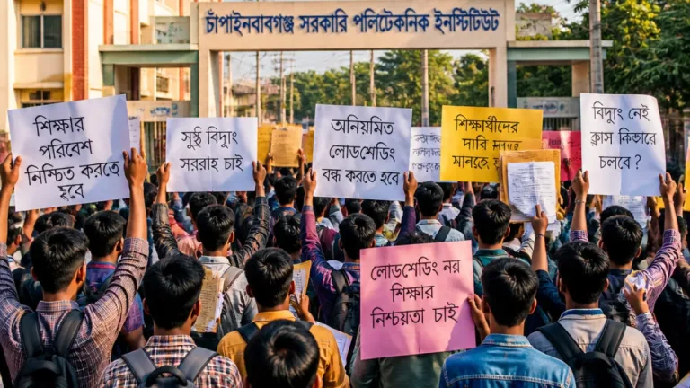চাঁপাইনবাবগঞ্জে পরীক্ষার সময় অতিরিক্ত লোডশেডিংয়ের প্রতিবাদে পলিটেকনিক শিক্ষার্থীদের বিক্ষোভ