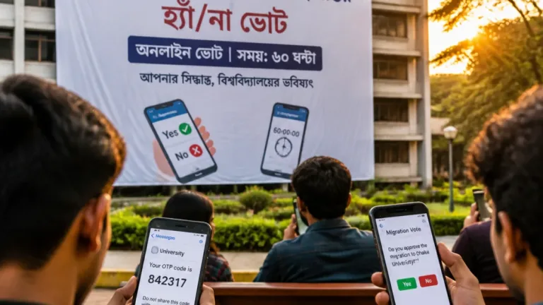ঢাকা: সেন্ট্রাল ইউনিভার্সিটিতে সরকারি সাত কলেজের শিক্ষার্থীদের অনলাইন ‘হ্যাঁ—না’ ভোট শুরু