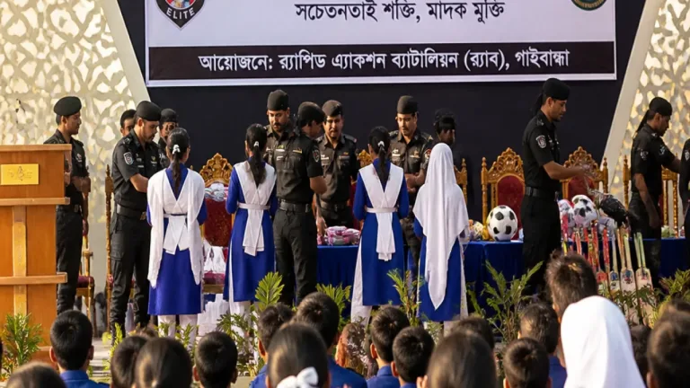 গাইবান্ধায় র‌্যাবের উদ্যোগে মাদক ও সামাজিক অপরাধ প্রতিরোধে সচেতনতামূলক সভা