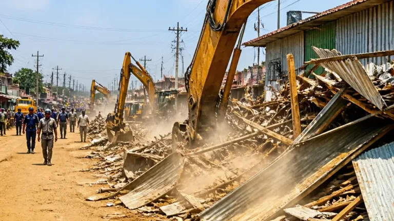 গাজীপুরে ঢাকা-ময়মনসিংহ মহাসড়কে বিশাল উচ্ছেদ অভিযানে শত শত দোকান-শেড গুঁড়িয়ে মুক্ত করা হলো রাস্তা