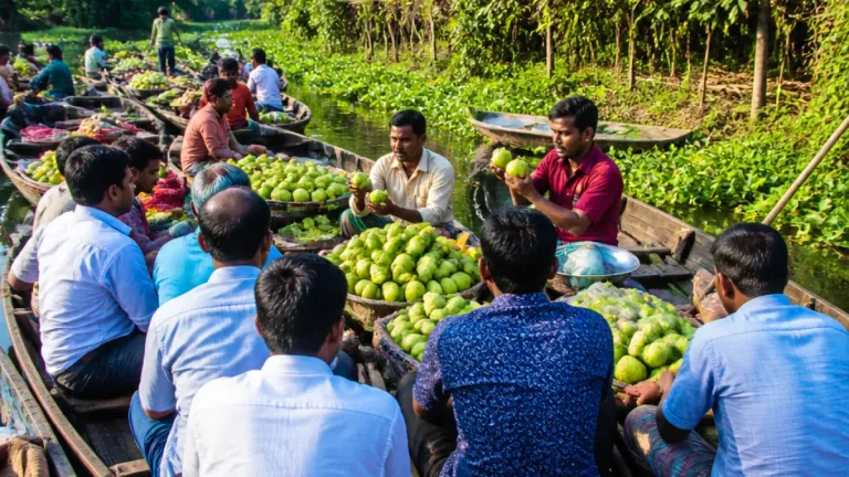 ঝালকাঠির ভীমরুলী: ভাসমান পেয়ারার বাজারে মুগ্ধ মার্কিন রাষ্ট্রদূত