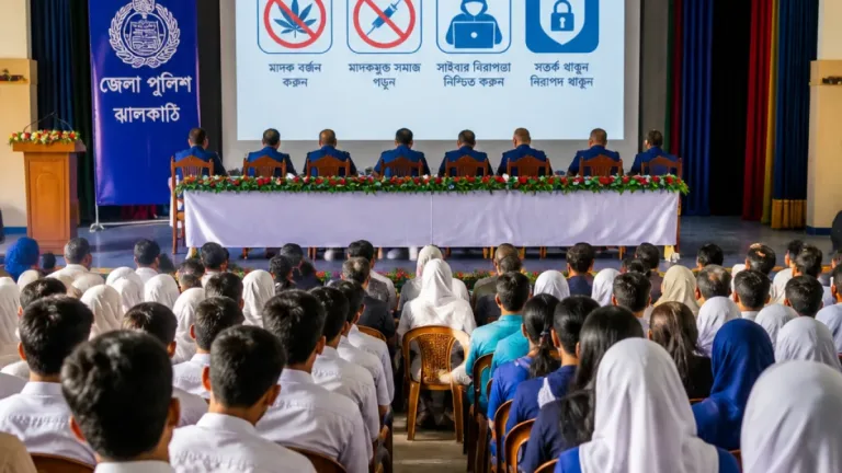 ঝালকাঠিতে মাদক-সাইবার অপরাধ মোকাবেলায় পুলিশের সচেতনতামূলক আলোচনা সভা