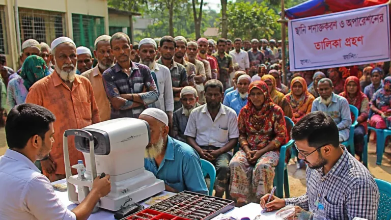 কমলাপুরে বিনামূল্যে চক্ষু চিকিৎসা ও ছানি শনাক্তকরণে চার শতাধিক সেবা পেলেন