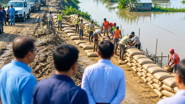 খোয়াইর ভাঙা বাঁধ পরিদর্শনে পানিসম্পদ প্রতিমন্ত্রী, জরুরি জিওব্যাগ দিয়ে রোধের ঘোষণা