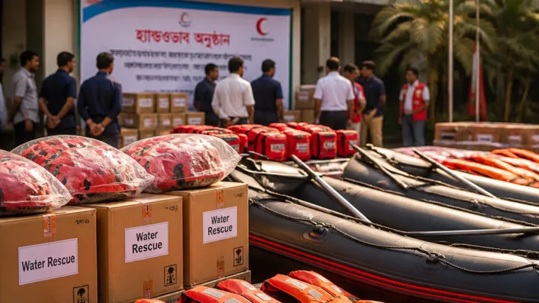 কিশোরগঞ্জে বন্যা-উদ্ধারে প্রস্তুতি: রেড ক্রিসেন্টকে ওয়াটার রেসকিউ সরঞ্জাম হস্তান্তর