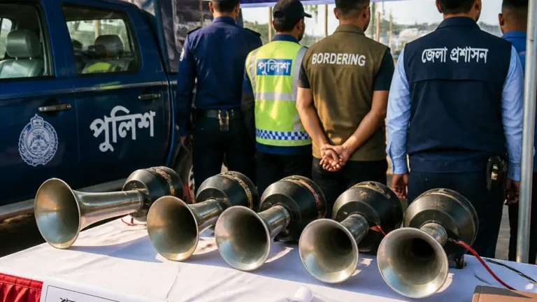 কুড়িগ্রামে মহাসড়কে শব্দদূষণ রোধে মোবাইল কোর্ট; হাইড্রোলিক হর্ন জব্দ, জরিমানা