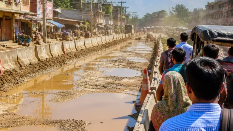 লক্ষ্মীপুর-নোয়াখালী মহাসড়ক নির্মাণে ধুলা, গর্ত ও জলাবদ্ধতায় কষ্ট পেয়েছে লক্ষ্মীপুরবাসী