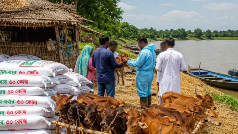 লৌহজংয়ের চরাঞ্চলে দরিদ্র খামারিদের মাঝে বকনা বাছুর ও পশুখাদ্য বিতরণ