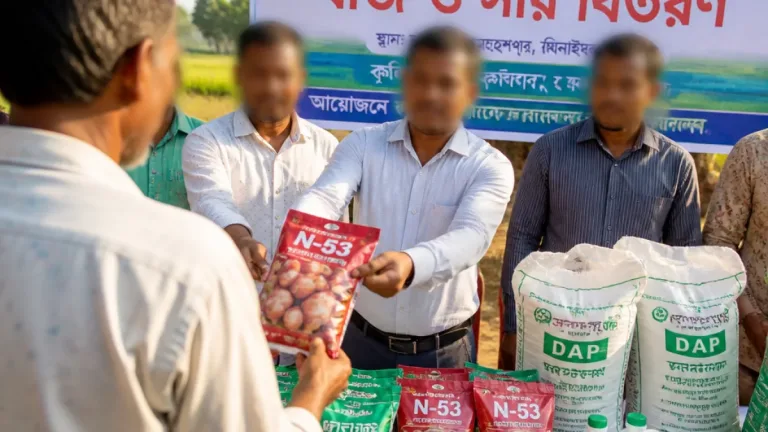 মহেশপুরে ক্ষুদ্র ও প্রান্তিক কৃষকদের কাছে বিনামূল্যে পেঁয়াজ বীজ ও সার বিতরণ