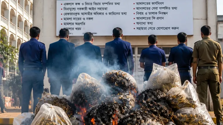 মানিকগঞ্জে আদালতে পুড়িয়ে ধ্বংস করা হলো ৩২ কেজি গাঁজা