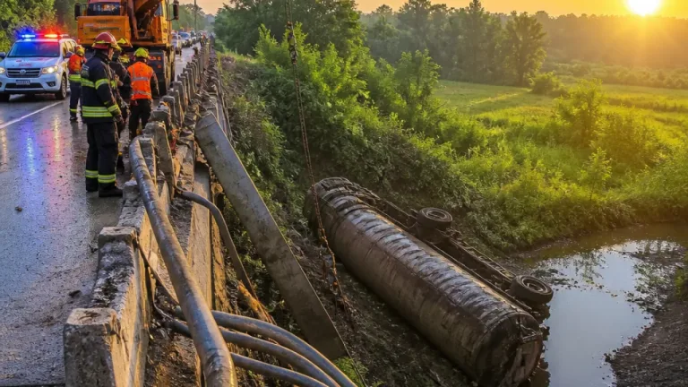 মৌলভীবাজার রাজনগরে ব্রিজের রেলিং ভেঙে তেলবাহী ট্রাক খাদে পড়ে চালক নিহত