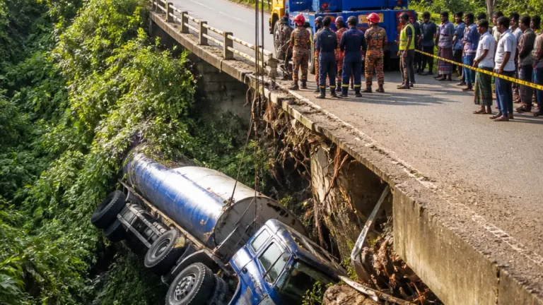 মৌলভীবাজার রাজনগরে ধামাইছড়া সেতু থেকে ট্রাক খাদে পড়ে চালকের মৃত্যু
