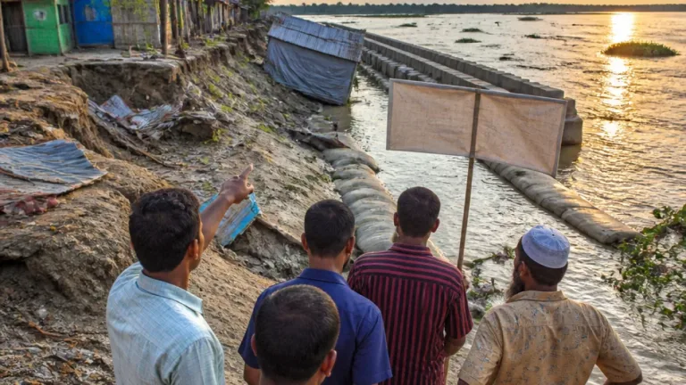 মেঘনা ভাঙনে ভোলা শহর হুমকির মুখে, স্থায়ী সিসি ব্লক বাঁধ দাবিতে স্থানীয়দের আর্জি