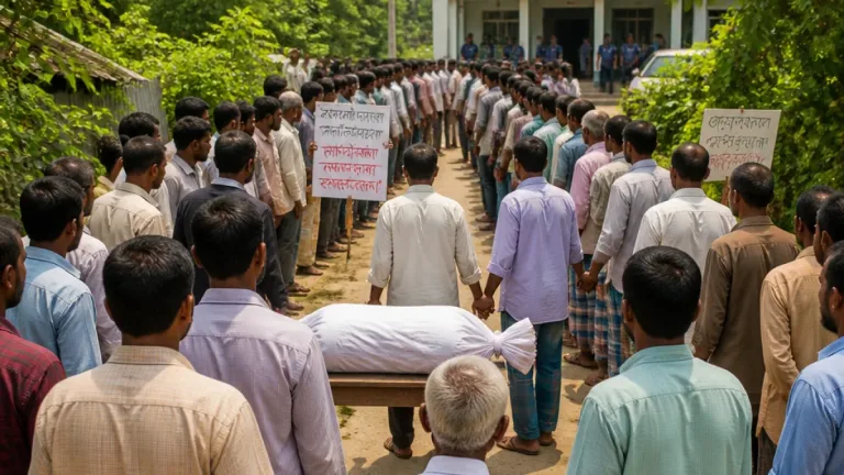 মোহনগঞ্জে মুন্নী আক্তারের হত্যার বিচারের দাবিতে দুই শতাধিক মানুষের মানববন্ধন