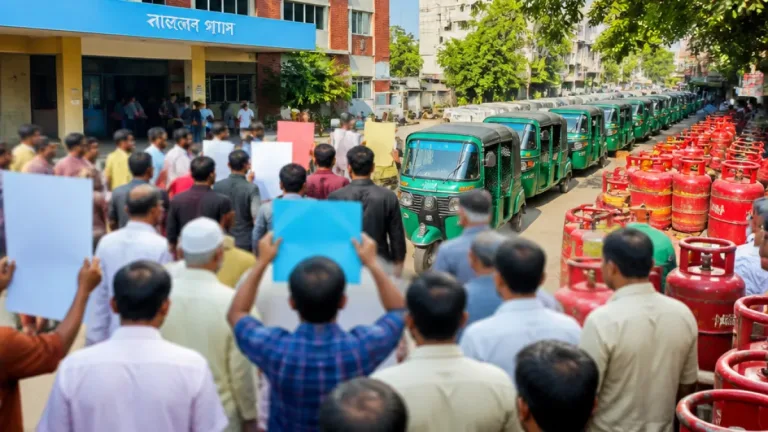 নরসিংদীতে সিএনজি চালকদের মানববন্ধন: অবৈধ সিলিন্ডারে গ্যাস সরবরাহ বন্ধের দাবি