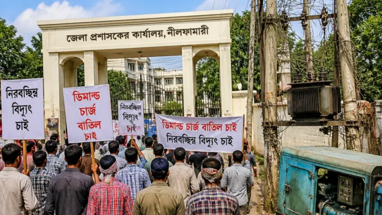 নীলফামারীতে শ্রমিকদের বিক্ষোভ: বিদ্যুৎসহ পাঁচ দফা বাস্তবায়নের দাবি