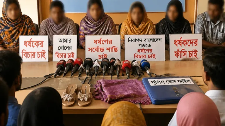 নীলফামারীতে যৌতুকের অভিযোগে গৃহবধূ নাছরিনের হত্যা, পরিবারের সংবাদ সম্মেলন